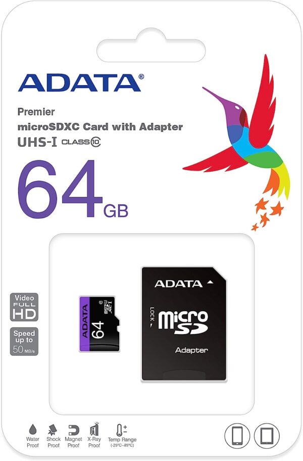 MEMORIA ADATA 64GB MICRO SD CLASE 10 P/VIDEO HD