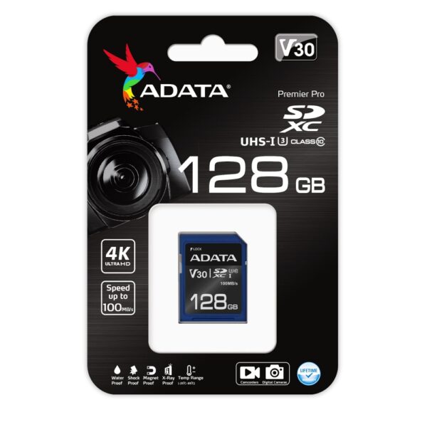 MEMORIA SD ADATA PREMIER PRO 128GB / SDXC UHS-I U3 V30 / 95/60 MB/s