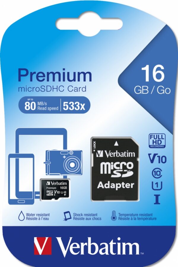 MEMORIA VERBATIM 16GB VB44082 MICRO SD CLASE 10